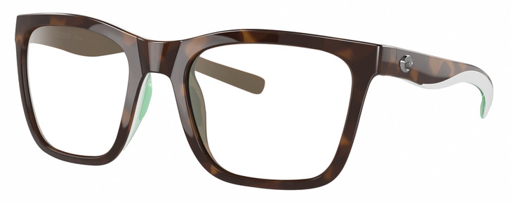 Profile View of Costa Del Mar Panga Designer Progressive Lens Prescription Rx Eyeglasses in Shiny Tortoise Havana White Seafoam Green Ladies Cat Eye Full Rim Acetate 56 mm