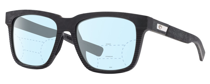Profile View of Costa Del Mar Pescador Designer Progressive Lens Blue Light Blocking Eyeglasses in Matte Fishing Net Gray with Rubber Unisex Square Full Rim Acetate 55 mm