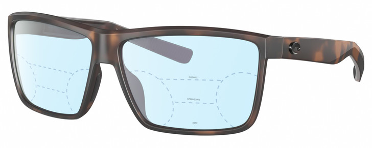 Profile View of Costa Del Mar Rinconcito Designer Progressive Lens Blue Light Blocking Eyeglasses in Matte Amber Brown Tortoise Havana Unisex Rectangular Full Rim Acetate 60 mm