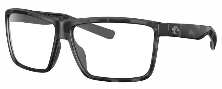 Profile View of Costa Del Mar Rinconcito Designer Reading Eye Glasses in Matte Gray Black Tiger Shark Unisex Rectangular Full Rim Acetate 60 mm