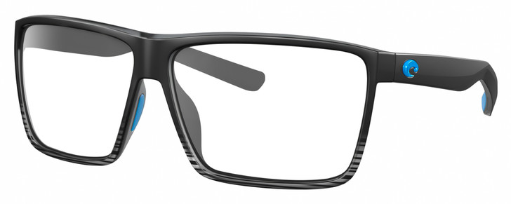 Profile View of Costa Del Mar Rincon Designer Single Vision Prescription Rx Eyeglasses in Matte Black Smoke Gray Crystal Stripes Fade Unisex Square Full Rim Acetate 63 mm