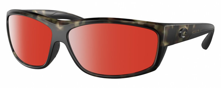 Profile View of Costa Del Mar Salt Break Designer Polarized Sunglasses with Custom Cut Red Mirror Lenses in Matte Brown Gray Crystal Black Wetlands Unisex Rectangular Full Rim Acetate 65 mm