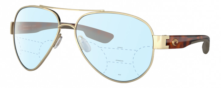 Profile View of Costa Del Mar South Point Designer Progressive Lens Blue Light Blocking Eyeglasses in Brushed Gold Brown Tortoise Havana Unisex Pilot Full Rim Metal 59 mm