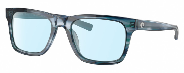 Profile View of Costa Del Mar Tybee Designer Blue Light Blocking Eyeglasses in Blue Teal Crystal Ocean Currents Unisex Panthos Full Rim Acetate 55 mm