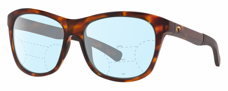 Profile View of Costa Del Mar Vela Designer Progressive Lens Blue Light Blocking Eyeglasses in Shiny Amber Brown Tortoise Havana Black Unisex Cat Eye Full Rim Acetate 56 mm