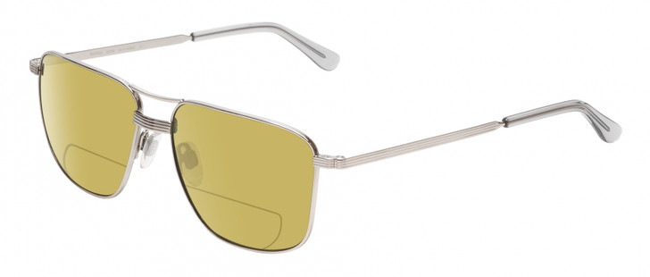 Profile View of American Optical Airman Designer Polarized Reading Sunglasses with Custom Cut Powered Sun Flower Yellow Lenses in Shiny Silver Clear Unisex Pilot Full Rim Metal 56 mm