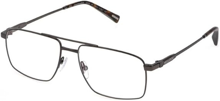 Profile View of Chopard VCHF56-0568 Designer Reading Eye Glasses with Custom Cut Powered Lenses in Shiny Black Gunmetal Tortoise Havana Brown Mens Rectangular Full Rim Metal 57 mm