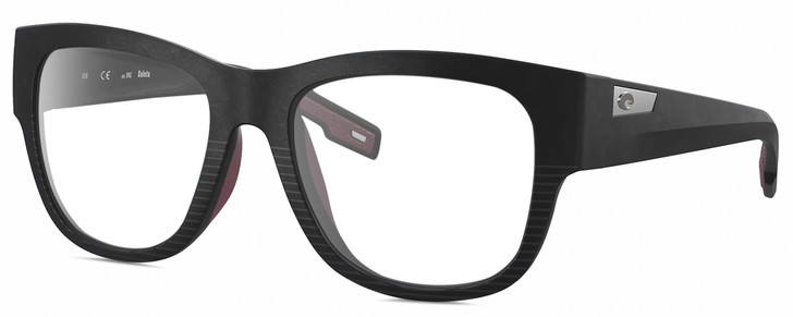 Profile View of Costa Del Mar Caleta Designer Reading Eye Glasses with Custom Cut Powered Lenses in Matte Black Plum Purple Unisex Square Full Rim Acetate 55 mm