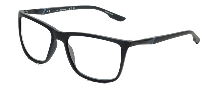 Profile View of Columbia C553S Designer Reading Eye Glasses in Matte Black Blue Mens Rectangular Full Rim Acetate 62 mm