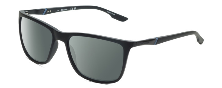 Profile View of Columbia C553S Designer Polarized Sunglasses with Custom Cut Smoke Grey Lenses in Matte Black Blue Mens Rectangular Full Rim Acetate 62 mm