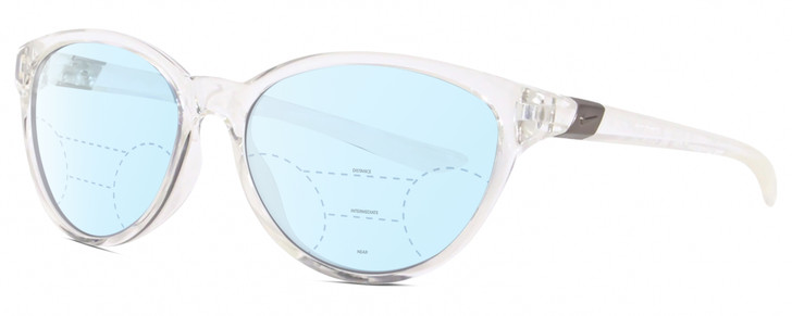 Profile View of NIKE CITY PERSONA DJ Designer Progressive Lens Blue Light Blocking Eyeglasses in Clear Crystal Shiny Gunmetal Unisex Oval Full Rim Acetate 57 mm