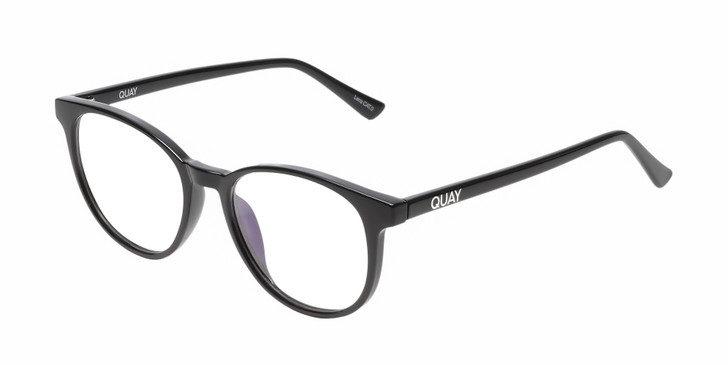 Profile View of QUAY Australia Blueprint Designer Progressive Lens Blue Light Blocking Eyeglasses in Gloss Black Silver Unisex Round Full Rim Acetate 51 mm