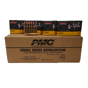 PMC 5.56 X-TAC NATO 55Gr FMJ Boat Tail (FMJBT) centerfire rifle ammunition.  X-TAC is the choice for enthusiast and professionals.