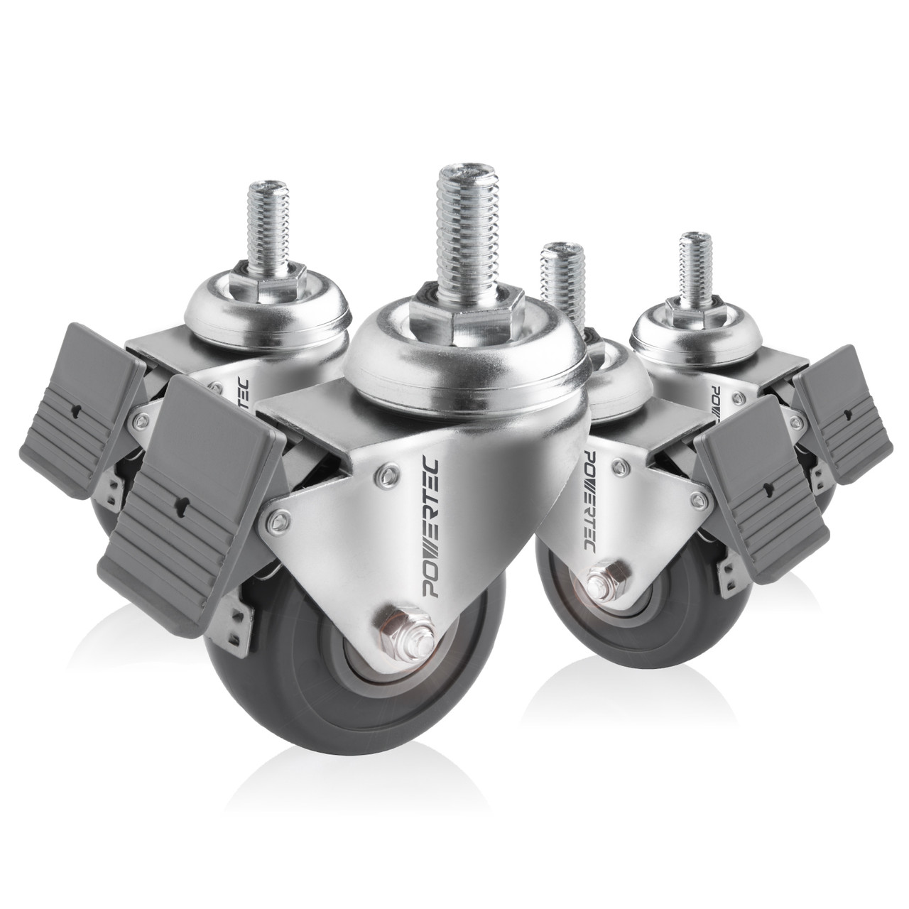 Dual-Locking Swivel Caster Set, Silver, 4 PK | POWERTEC Caster