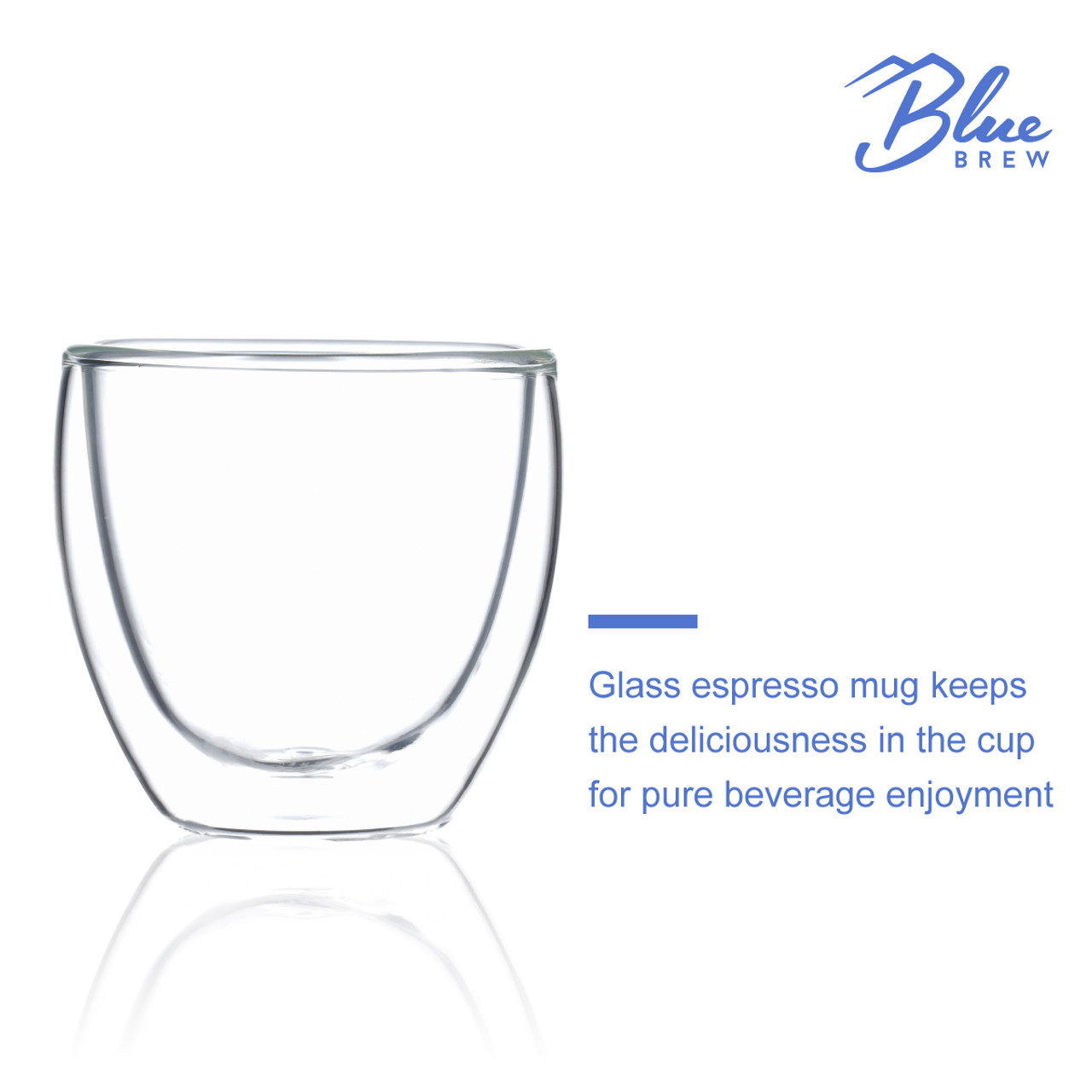 Blue Brew BB1018 Double-Wall Insulated Glass Mug, 2.5 oz, 85ml - POWERTEC