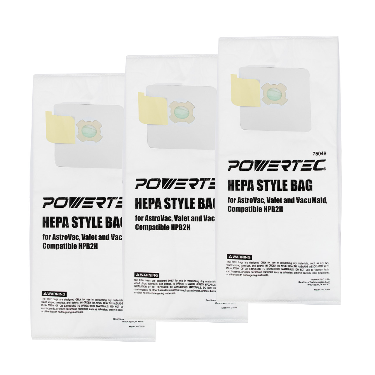 POWERTEC 75046-p3 HEPA Filtered Vacuum Bag Replacement HPB2H Style Bags Fits AstroVac Valet and VacuMaid Model (9-Pack)