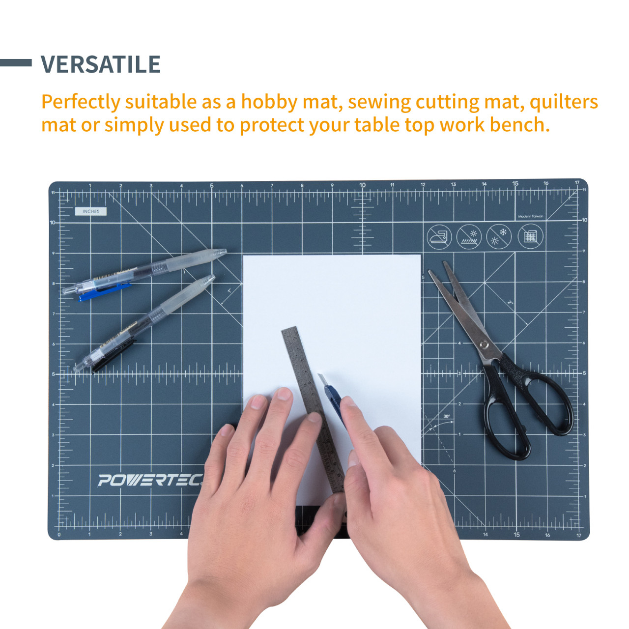 61001 Rotary Cutting Mat with Grid, Triple Layer Surface - POWERTEC