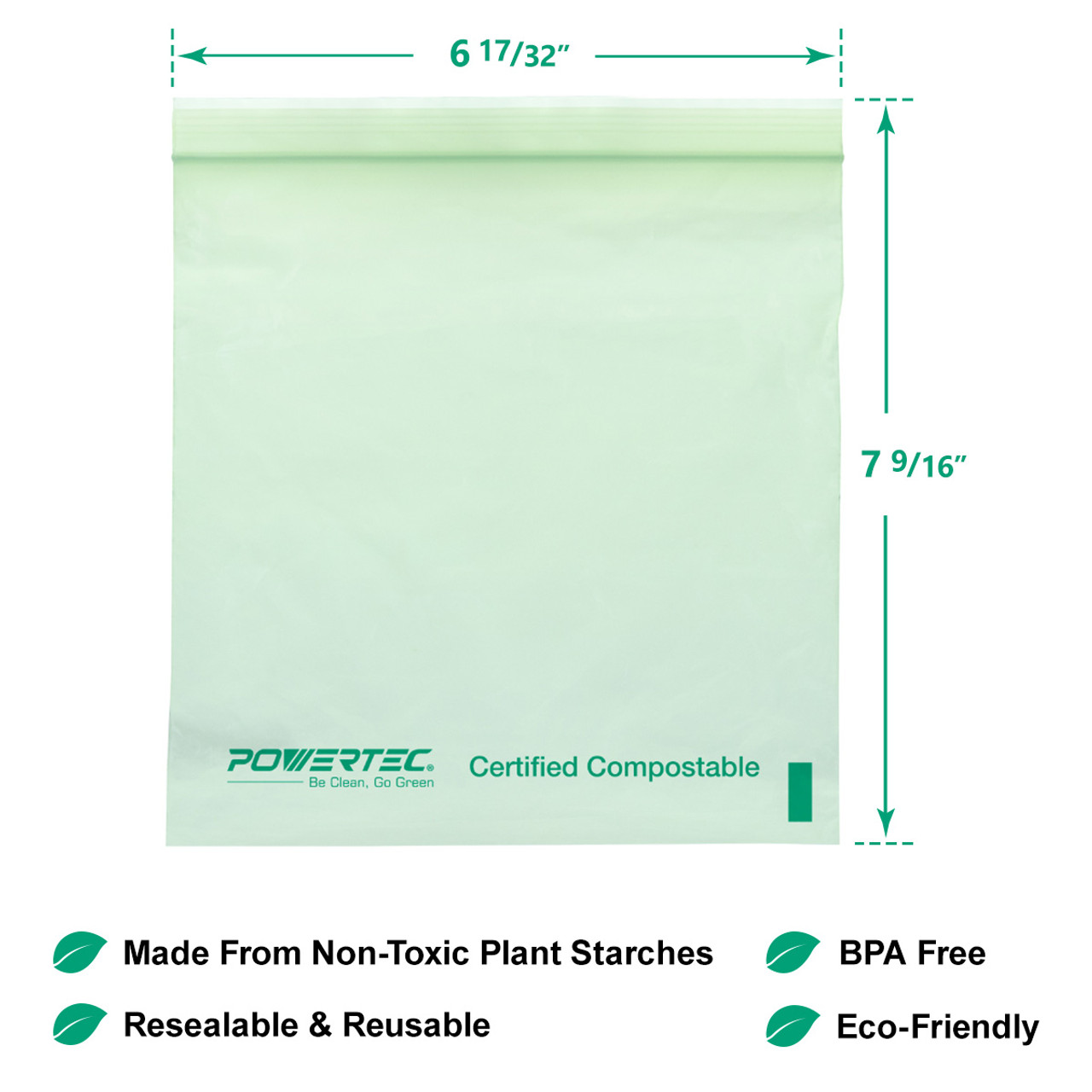 Resealable Compostable Food Storage Bags, 100% BPA Free Reusable