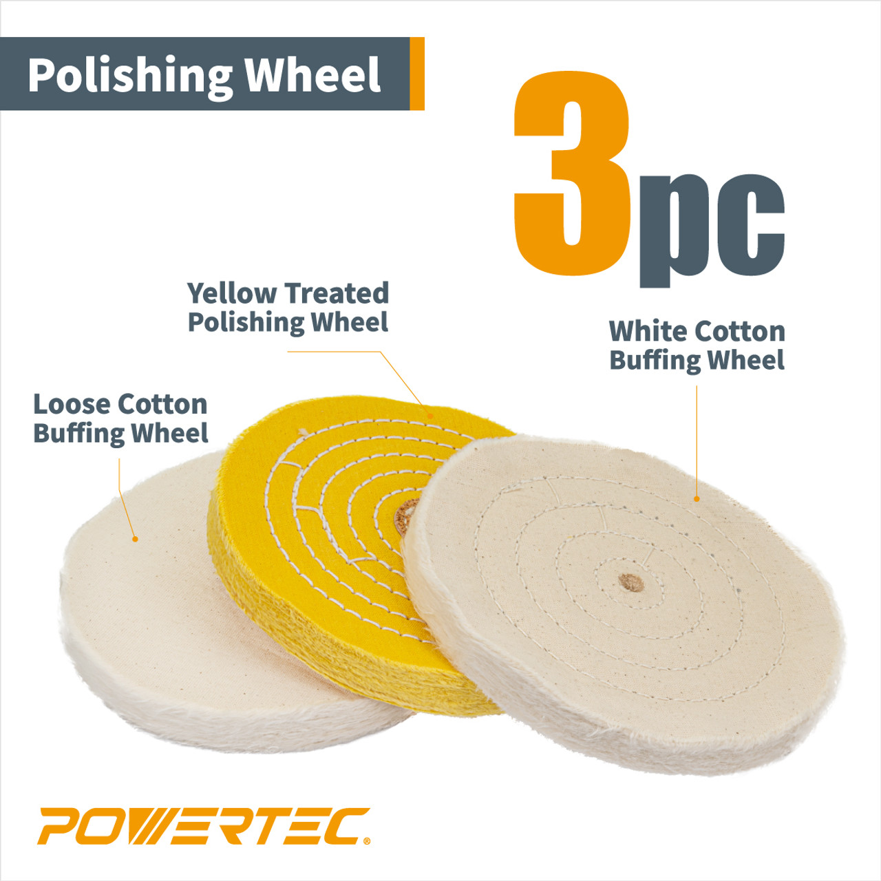 POWERTEC 6 in. Bench Grinder Buffing Wheel Kit with 3-piecs