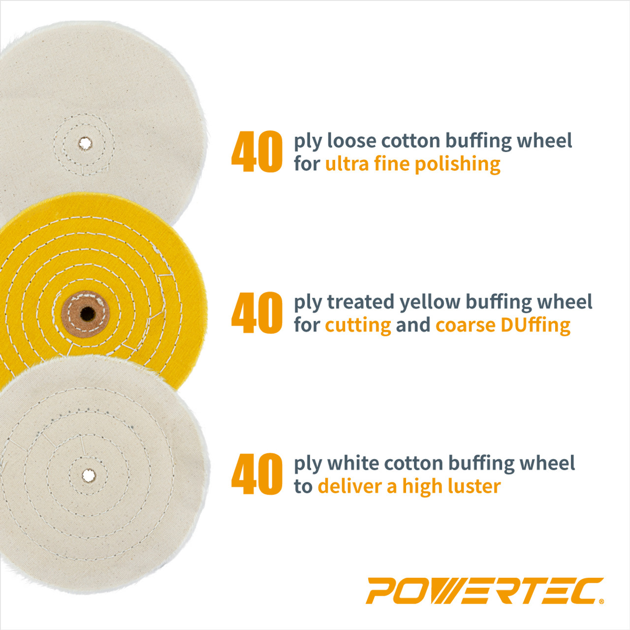 POWERTEC 6 in. Bench Grinder Buffing Wheel Kit with 3-piecs