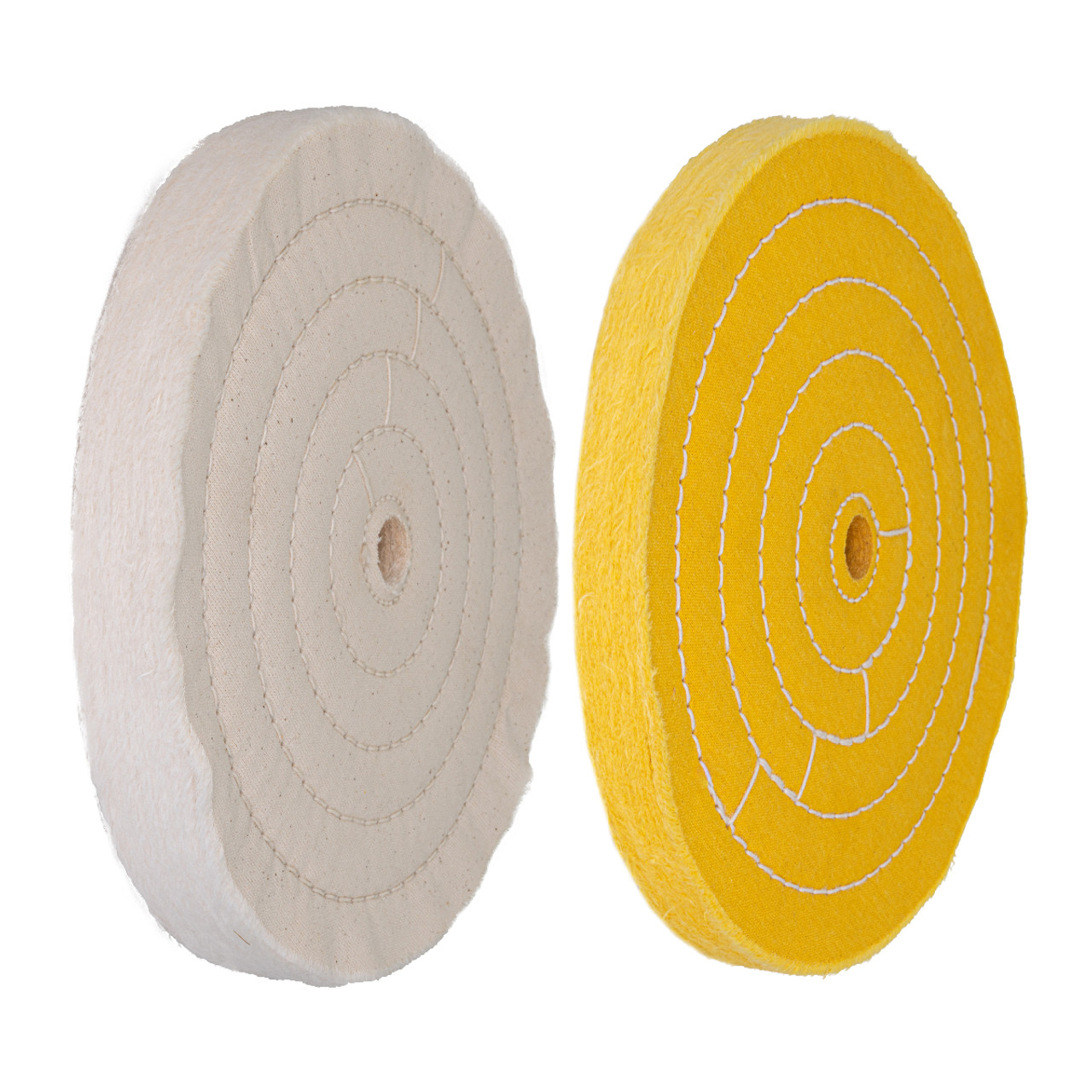 POWERTEC 71645 Assorted 8 inch Buffing Wheels Set w/White (70 Ply) and Yellow (42 Ply) with 5/8 inch Arbor Hole, 2 Pk