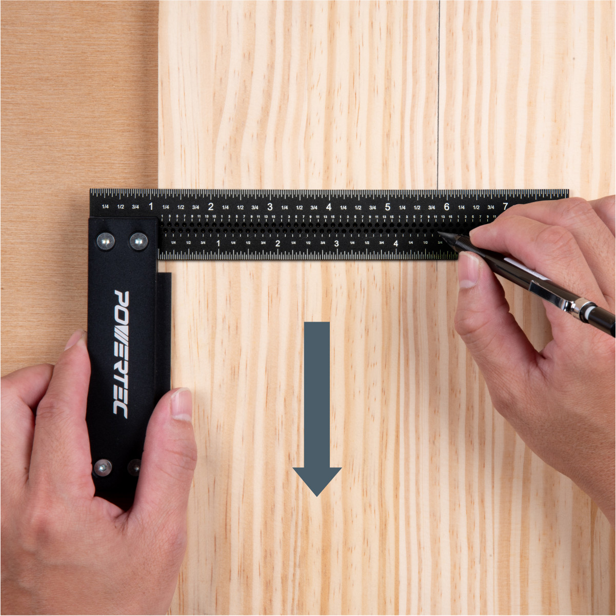 Precision Aluminum Square Ruler 8 Inch - PowerTec - Woodworking Accessories
