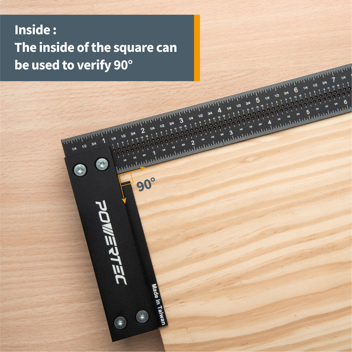 Precision Aluminum Square Ruler 8 Inch - PowerTec - Woodworking Accessories