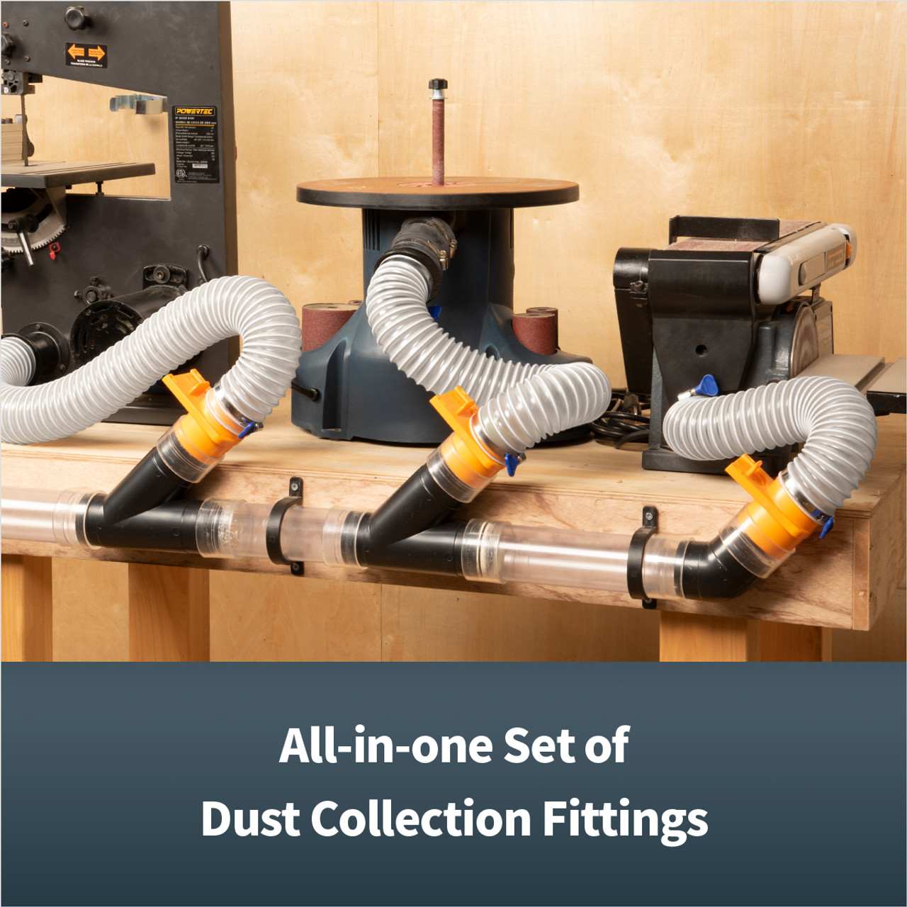New Powertec 4In Three-Machine Dust Collection Kit Streamlined Woodwork Workshop 