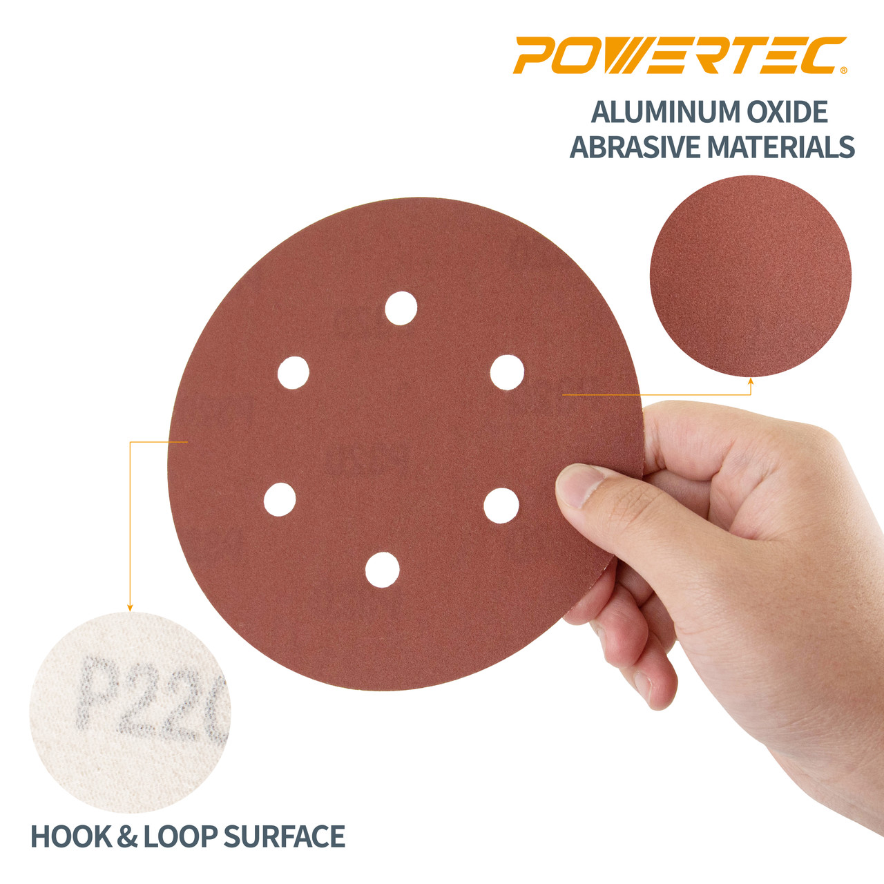 Hook and Loop Sanding Discs 6 Hole 6"25 PK, 40, 60, 80, 100, 120, 180