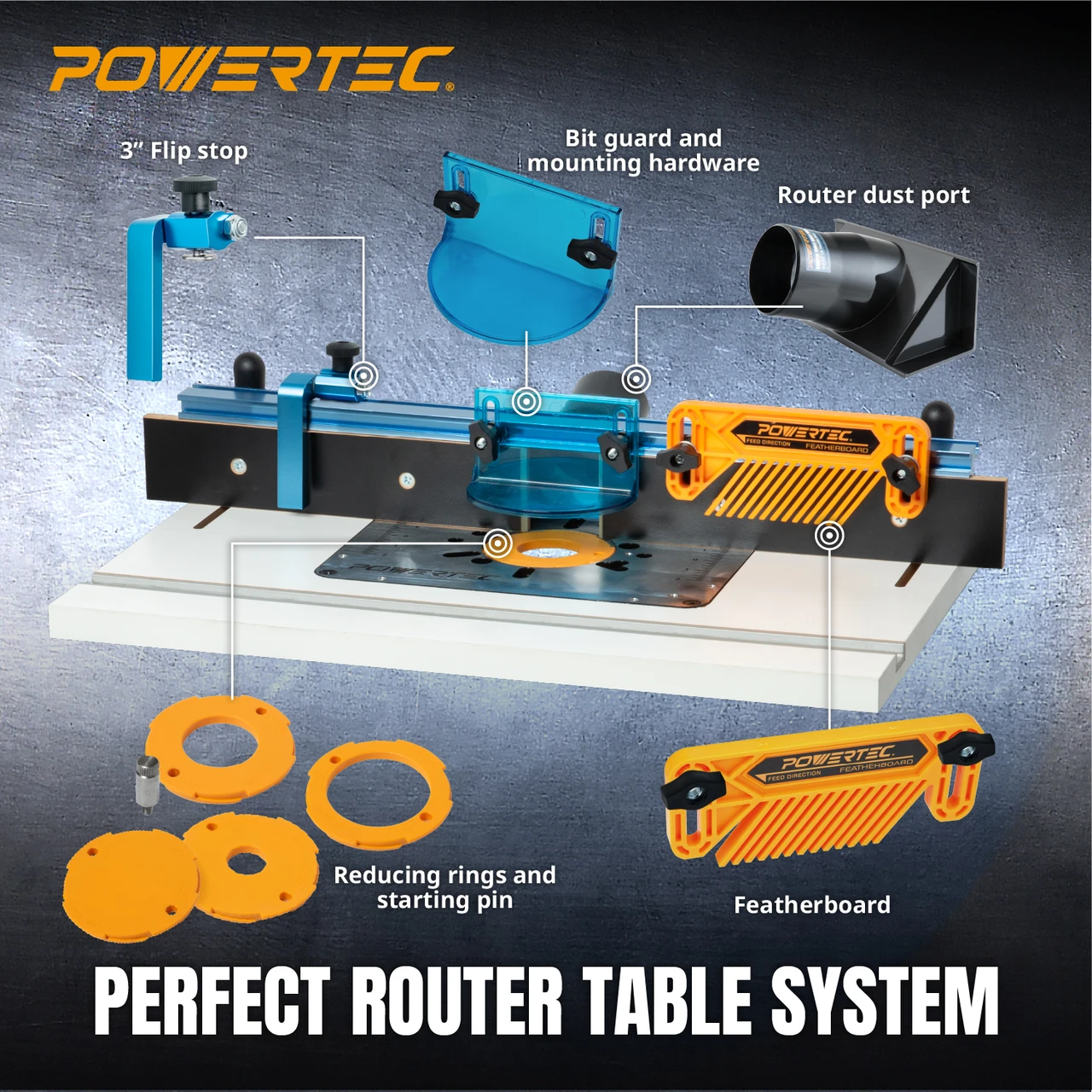 Powertec Router Lift Benchtop Router Table w/Metal Stand - POWERTEC