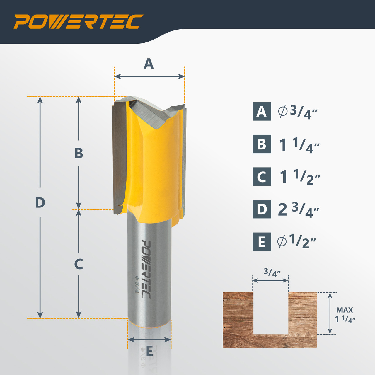 73065 Straight Plunge Router Bit, 1/2 Inch Shank