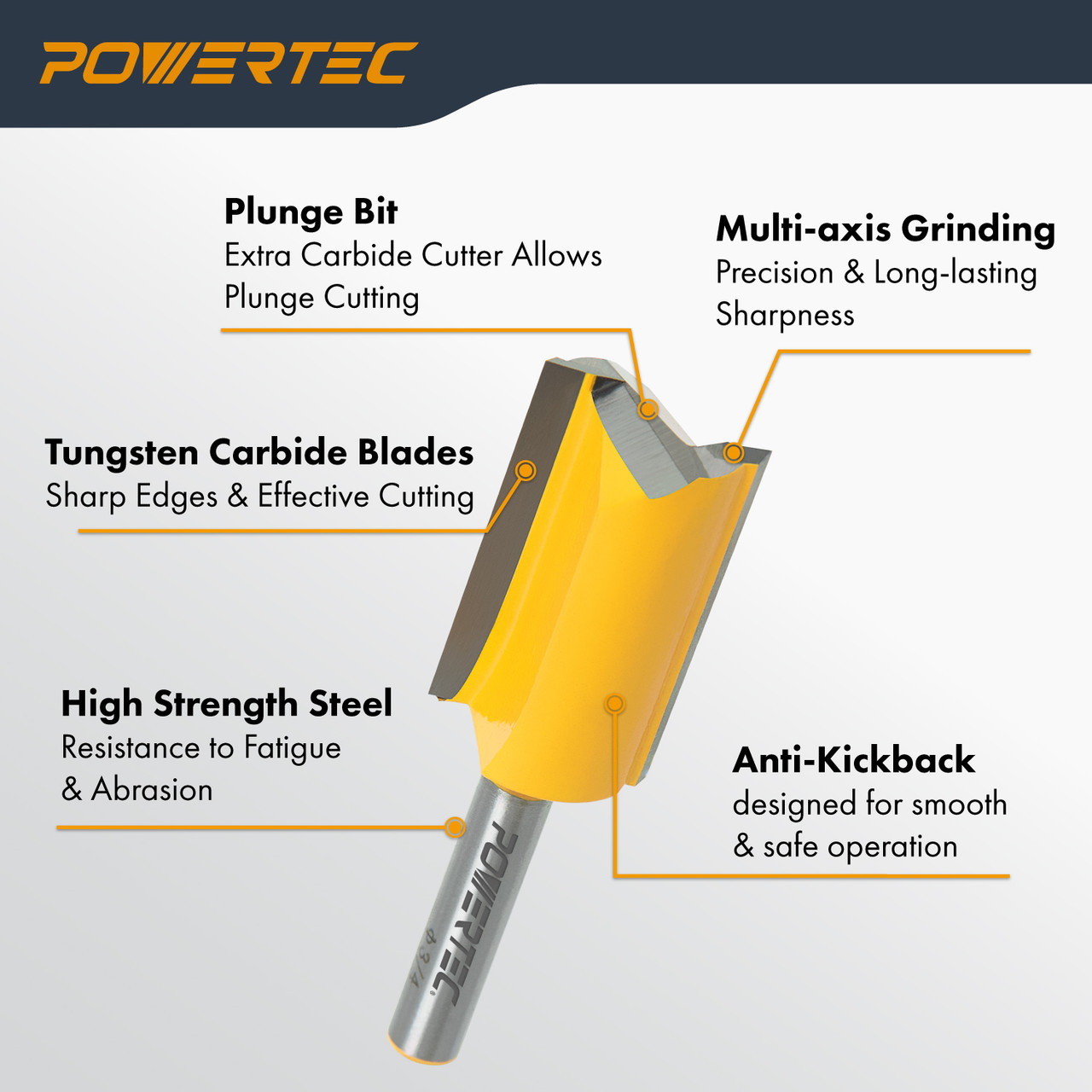 73065 Straight Plunge Router Bit, 1/2 Inch Shank