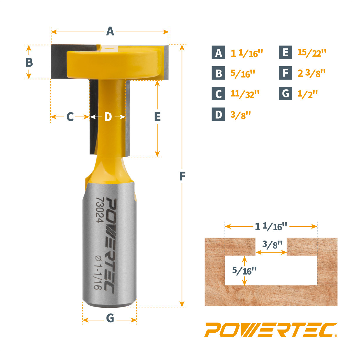 73024 Carbide Tipped T Slot Router Bit 1-1/16