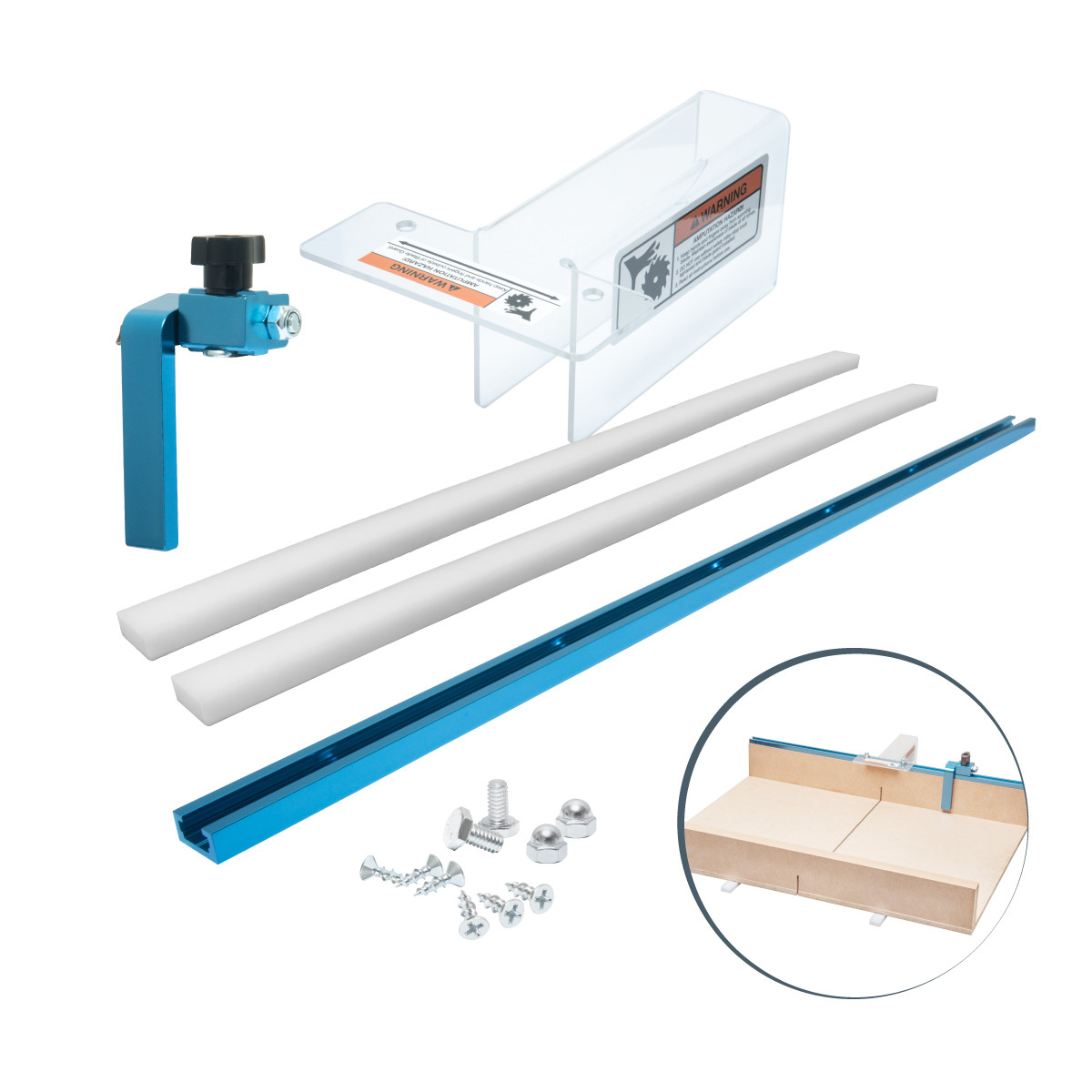 Table Saw Sled and Blade Guard Kit POWERTEC Table Saw Crosscut Sled, Miter Bars, Flip Stop