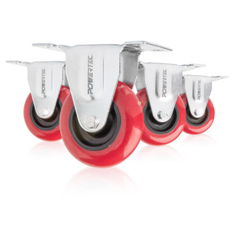 17207 3" Caster Wheels Fixed Plate, Red, 4 PK - POWERTEC Woodworking Tools & Accessories