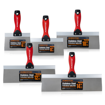 POWERTEC Drywall Knife Set, 5 Pcs Stainless Steel Taping Knives, 6",8",10", 12",14" Drywall Joint Taping, Finishing & Patching (72174)