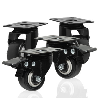 POWERTEC 2" Caster Wheels Set of 4-2 Casters W/Dual Locking Break - Heavy Duty 350 lbs Capacity, 360° Swivel, Plate Mounted, PU Castor Wheels for Furniture, Carts, Trolleys, Toolboxes (17219)