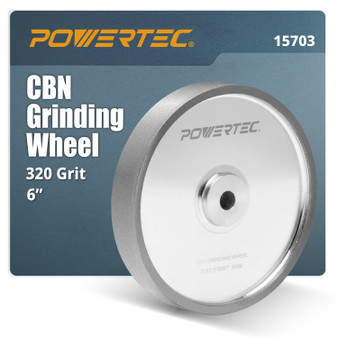 POWERTEC CBN Grinding Wheel 6 Inch 320 Grit, 1" Wide, 1/2" Arbor – Bench Grinder Sharpening Wheel for HSS Tools, Lathe Chisels, and Woodturning Tools (15703)