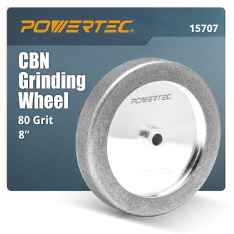 POWERTEC CBN Grinding Wheel 8 Inch 80 Grit, 1-1/2" Wide, 5/8" Arbor – 4-in-1 CBN Sharpening Wheel with 1/4" Radius Edge and Side Face for Bench Grinder (15707)