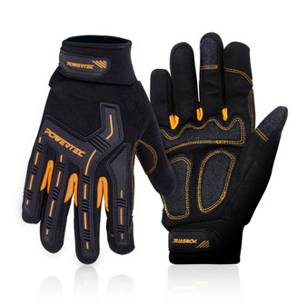 POWERTEC 71955 Safety Work Gloves Touch Screen Flexible Breathable, Abrasion-Resistant Slip-Proof Leather on Palm for Excellent Grip and Shockproof, 1 Pair (size L)
