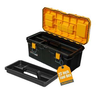 POWERTEC 22-Inch Tool Box with Trays - Lockable, Metal Latch, Organizer, Portable Storage for Tools, Small or Mid-Sized Parts (72363) 02