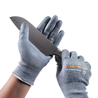 POWERTEC Cut-Resistant Work Gloves ANSI A5 – Touchscreen-Compatible, Oil-Resistant Grip, Breathable & Washable Safety Gloves for Construction, Tile Installation & Metalwork, 1 Pair, Size L (72376) 01