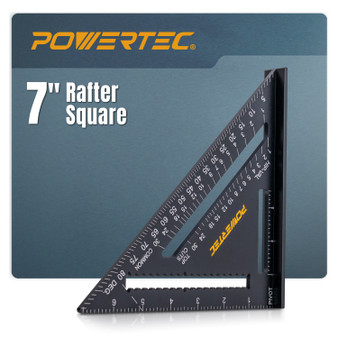 POWERTEC 7 Inch Rafter Square, Aluminum Carpenter Square for Woodworking, Framing, Roofing, Stair Layout, Angle Measurement & Saw Guide Cutting – CNC Machined Triangle Layout Tool with Laser Etched Markings (72322) 01