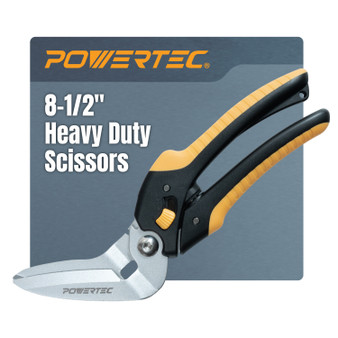 POWERTEC 8-1/2" Heavy Duty Scissors – Curved Serrated Blade Multipurpose Cutter with Wire Cutting Notch (1mm), Serrated Shear Blade for Carpet, Cardboard, Leather, Upholstery, Gardening & DIY (72395) 01