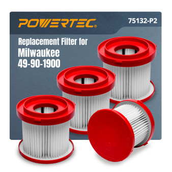 POWERTEC 49-90-1900 Wet Dry Vacuum Filter for Milwaukee M18 0880-20, 0970-20 & M12 0970-20 Cordless Vacuum 2 Pack, HEPA Cartridge Filter Replacement for Milwaukee Cordless Shop Vacs (75132)
 01