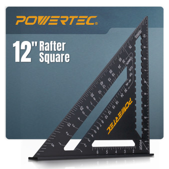 POWERTEC 12 Inch Rafter Square, Aluminum Carpenter Square for Woodworking, Framing, Roofing, Stair Layout, Angle Measurement & Saw Guide Cutting – CNC Machined Triangle Layout Tool (72323) 01