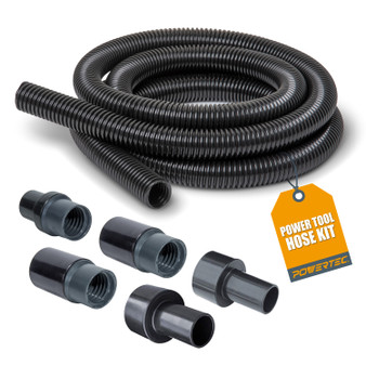 POWERTEC 70347 10 Ft. Dust Collection Hose Kit with 5 Fittings for Woodworking Power Tools Home and Wet/Dry Shop Vacuums 01