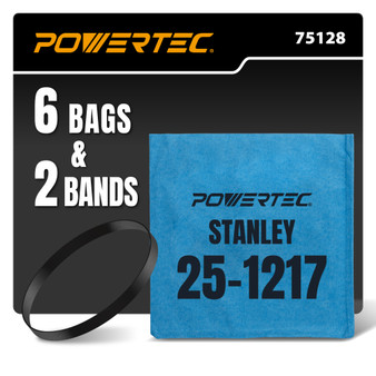 POWERTEC 6PK 25-1217 Dust Filter Bag for Stanley 1 to 6 Gal. Shop Vacuums, Replacement Filter Bags with Retainer Bands for Stanley SL18129, SL18130, SL18301-4B, SL18115 Wet/Dry Vacuums (75128) 01