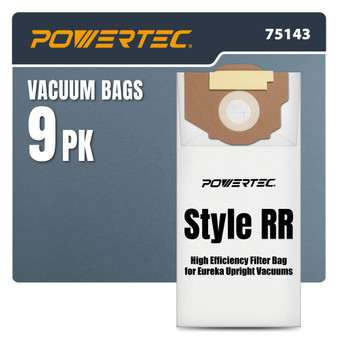 POWERTEC Style RR Vacuum Bags 9 Pack for Eureka Style RR Boss Smart Vac 4800 Series Vacuum Cleaners, Replacement Filter Bags for 61115, 164-9 Upright Vacuum Bags (75143) 01