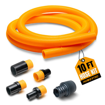 POWERTEC 10 FT. x 1-1/4" OD Shop Vacuum Hose Kit (70498) | 4 interchangeable fittings & 2-1/4" hose adapter included, designed for woodworking power tools, shop vacs & dust ports 1
